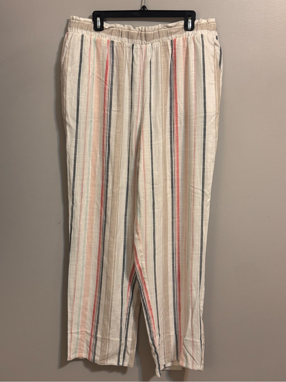 LILI Sport 1X Striped Linen Blend Pull-On Pants Coastal Boho